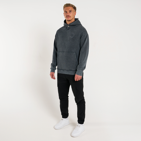 Bee Inspired Cote Hoodie in Charcoal, relaxed fit hoodie with the Cote print, styled shot