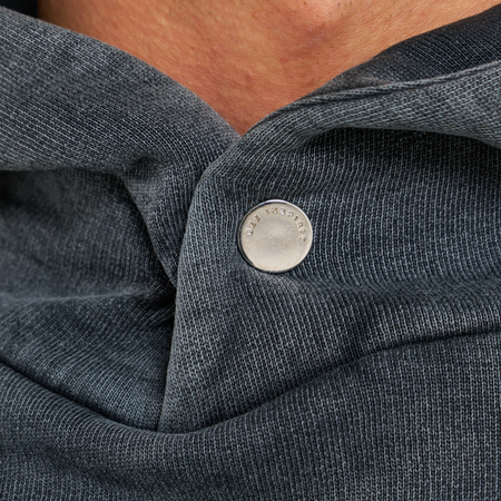 Bee Inspired Cote Hoodie in Charcoal, relaxed fit hoodie with the Cote print, close-up