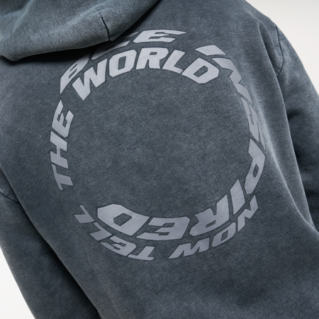 Bee Inspired Cote Hoodie in Charcoal, relaxed fit hoodie with the Cote print, back view