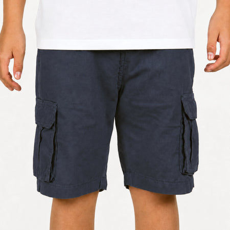 Bee Inspired Junior Cunha Shorts in Navy, relaxed fit junior cargo shorts with multiple pockets, alternate angle