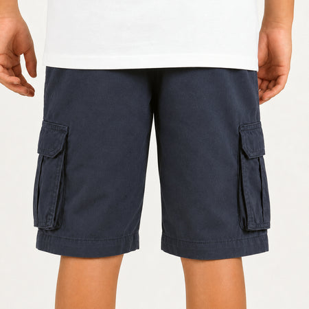 Bee Inspired Junior Cunha Shorts in Navy, relaxed fit junior cargo shorts with multiple pockets, back view