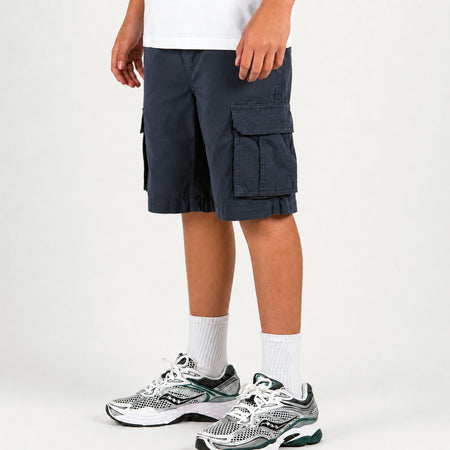 Bee Inspired Junior Cunha Shorts in Navy, relaxed fit junior cargo shorts with multiple pockets, front view