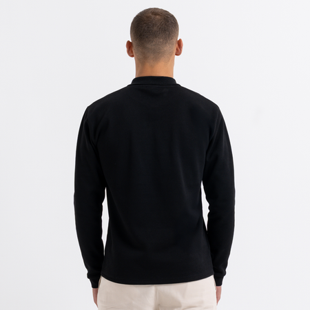 Bee Inspired Demme Long Sleeve Polo Shirt in Black, slim fit long sleeve polo shirt, close-up