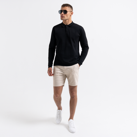 Bee Inspired Demme Long Sleeve Polo Shirt in Black, slim fit long sleeve polo shirt, styled shot