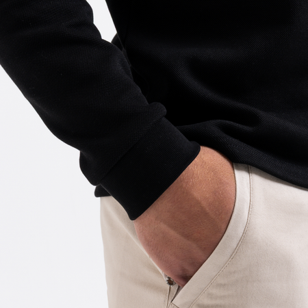 Bee Inspired Demme Long Sleeve Polo Shirt in Black, slim fit long sleeve polo shirt, back view