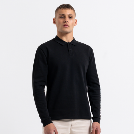 Bee Inspired Demme Long Sleeve Polo Shirt in Black, slim fit long sleeve polo shirt, front view