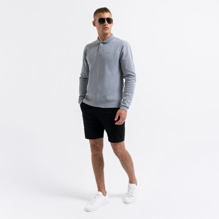 Bee Inspired Demme Long Sleeve Polo Shirt in Concrete, slim fit long sleeve polo shirt, styled shot