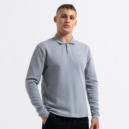 Bee Inspired Demme Long Sleeve Polo Shirt in Concrete, slim fit long sleeve polo shirt, front view