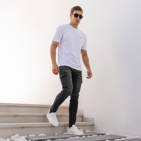 Bee Inspired Muric Slim Fit Jeans in Washed Black, slim fit jeans designed for maximum comfort, close-up crop shot