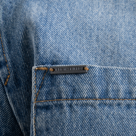 Bee Inspired Devine Overshirt in Mid Blue, relaxed fit cotton overshirt, back view