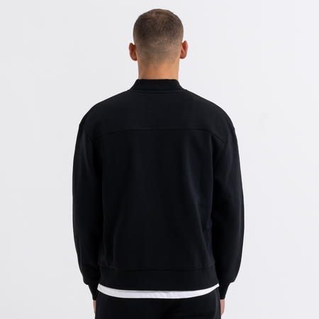 Bee Inspired Diallo Bomber in Black, relaxed fit bomber jacket built for everyday outerwear, close-up