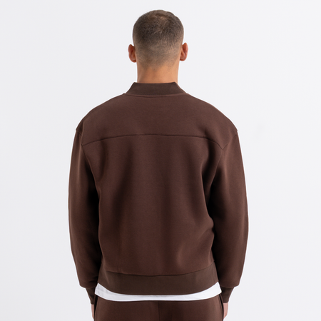 Bee Inspired Diallo Bomber in Coffee, relaxed fit bomber jacket built for everyday outerwear, back view
