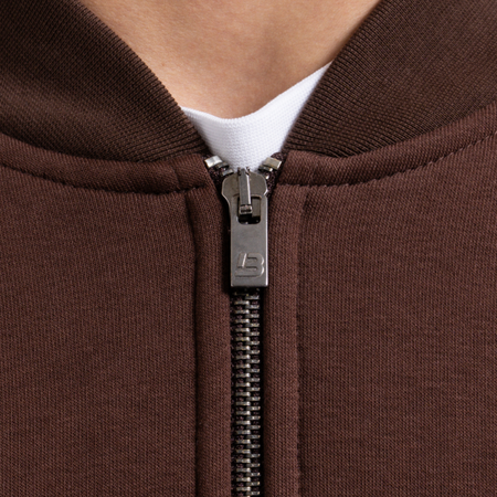 Bee Inspired Diallo Bomber in Coffee, relaxed fit bomber jacket built for everyday outerwear, alternate angle
