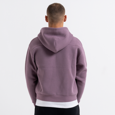 Bee Inspired Diallo Zip Hoodie in Mauve Dusk, relaxed fit zip hoodie with stretch cuffs and a kanga pocket, close-up