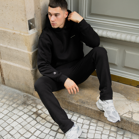 Bee Inspired Diallo Hoodie in Black, relaxed fit hoodie designed for easy layering, front view