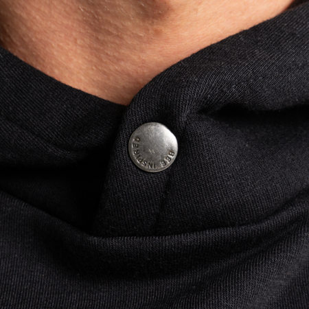 Bee Inspired Diallo Hoodie in Black, relaxed fit hoodie designed for easy layering, close-up