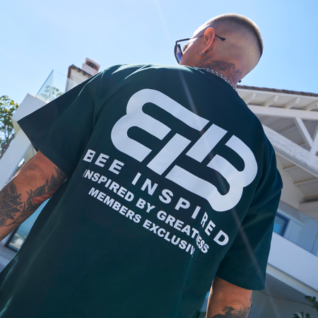 Bee Inspired Aimar Oversized T-Shirt in Pine Green, heavyweight cotton oversized tee with dropped shoulders, back view