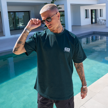 Bee Inspired Aimar Oversized T-Shirt in Pine Green, heavyweight cotton oversized tee with dropped shoulders, styled shot