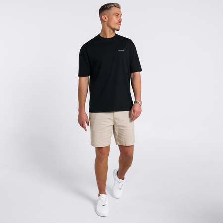 Bee Inspired Falcone Chino Short in Sand, regular fit chino shorts with branded button detailing, styled shot