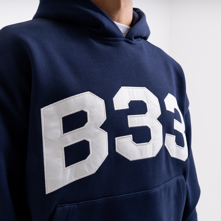 Bee Inspired Figo Hoodie in Navy, waffle fabric hoodie with a soft brushed backing, back view