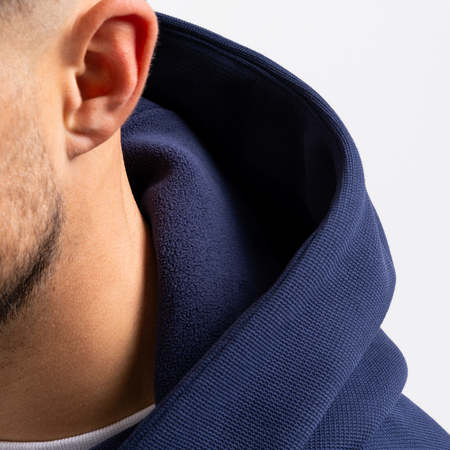 Bee Inspired Figo Hoodie in Navy, waffle fabric hoodie with a soft brushed backing, styled shot