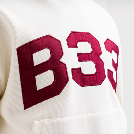 Bee Inspired Figo Hoodie in Off White, waffle fabric hoodie with a soft brushed backing, close-up