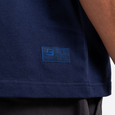 Bee Inspired Figo T-Shirt in Navy, heavyweight cotton tee with a large twill fabric appliqu\u00e9, alternate angle