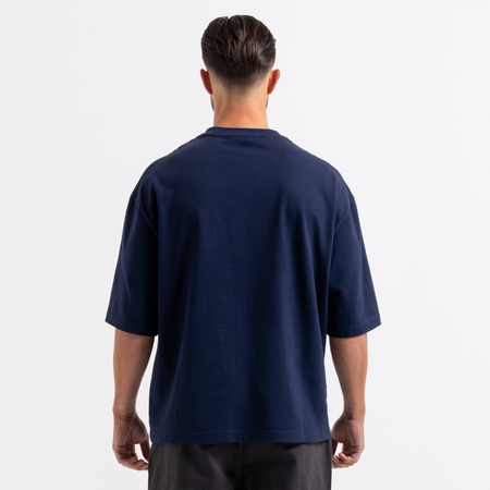 Bee Inspired Figo T-Shirt in Navy, heavyweight cotton tee with a large twill fabric appliqu\u00e9, front view