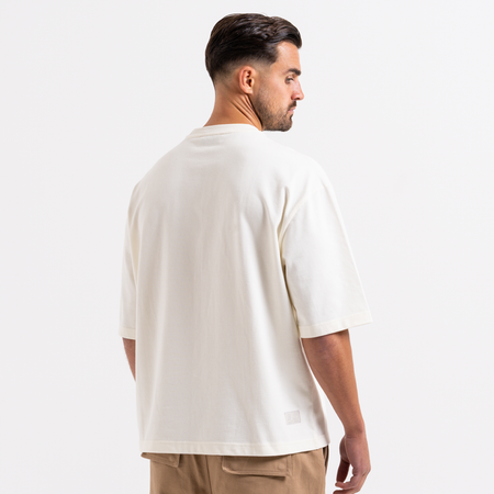 Bee Inspired Figo T-Shirt in Off White, heavyweight cotton tee with a large twill fabric appliqu\u00e9, back view