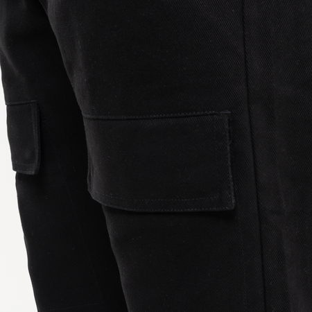 Bee Inspired Foden Cargo Pant in Black, cotton twill cargo trousers with front pockets and back branding, styled shot