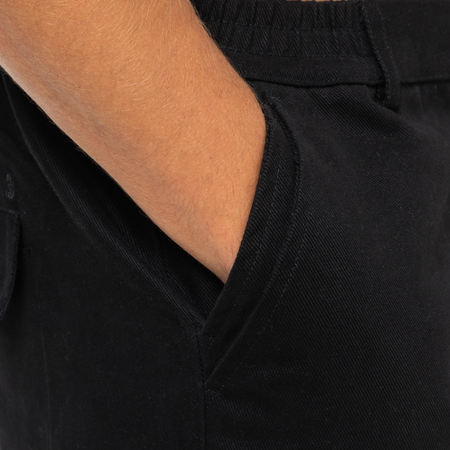 Bee Inspired Foden Cargo Pant in Black, cotton twill cargo trousers with front pockets and back branding, alternate angle