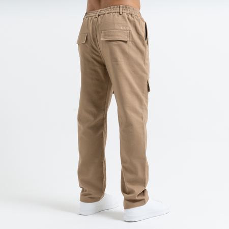 Bee Inspired Foden Cargo Pant in Taupe, cotton twill cargo trousers with front pockets and back branding, back view