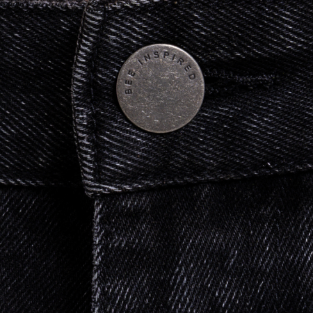 Bee Inspired Garnacho Jean Shorts in Washed Black, heavyweight denim shorts with rip detailing and a raw hem, alternate angle