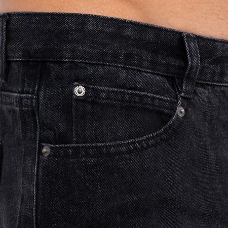 Bee Inspired Garnacho Relaxed Jeans in Washed Black, heavyweight denim jeans with rip detailing for a worn-in look