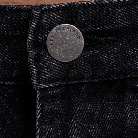Bee Inspired Garnacho Relaxed Jeans in Washed Black, heavyweight denim jeans with rip detailing for a worn-in look