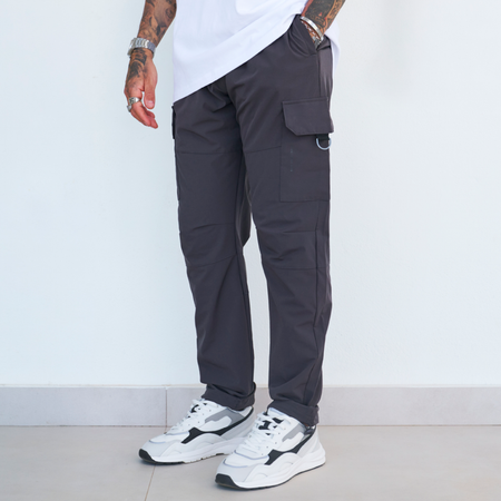 Bee Inspired Guardiola Cargo Pants in Charcoal, regular fit cargo trousers with utility pockets and metal D-ring pulls