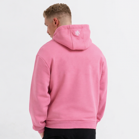 Bee Inspired Guedes Hoodie in Bubblegum Pink, hoodie with a clean embroidered BI monogram graphic, close-up crop shot