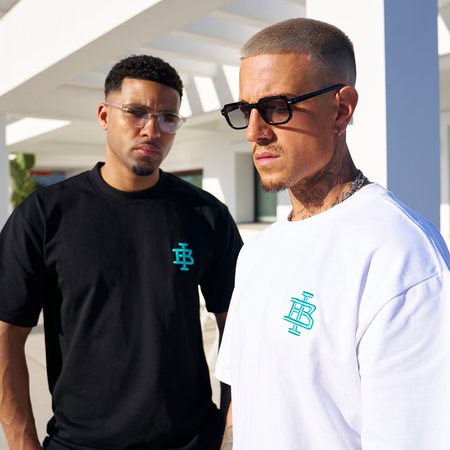 Bee Inspired Guedes Oversized T-Shirt in White/Aqua, heavyweight cotton oversized tee with a ribbed crew neck