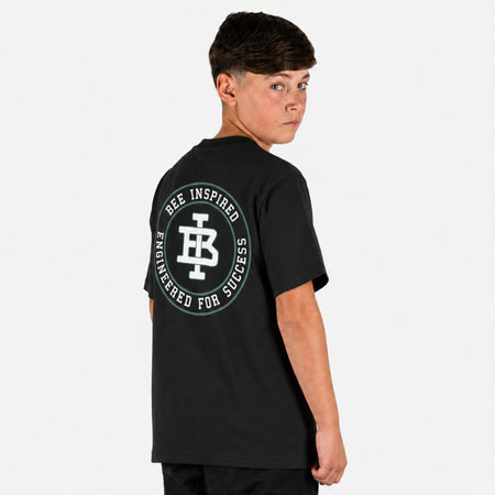 Bee Inspired Junior Guedes T-Shirt in Black, relaxed fit junior tee in heavyweight cotton, front view