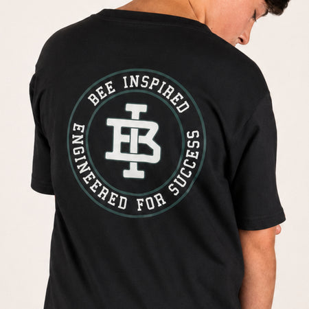 Bee Inspired Junior Guedes T-Shirt in Black, relaxed fit junior tee in heavyweight cotton, close-up