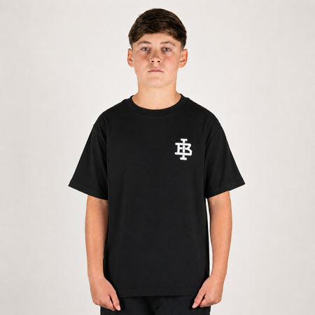 Bee Inspired Junior Guedes T-Shirt in Black, relaxed fit junior tee in heavyweight cotton, back view