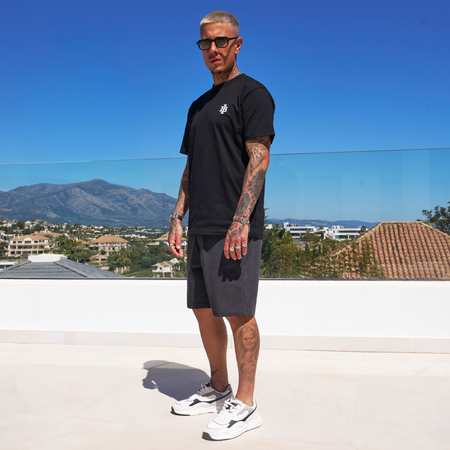 Bee Inspired Guedes Oversized T-Shirt in Black/White, heavyweight cotton oversized tee with a ribbed crew neck, styled shot