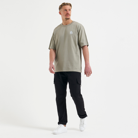 Bee Inspired Guedes T-Shirt in Olive, relaxed fit tee with the Guedes graphic print, close-up