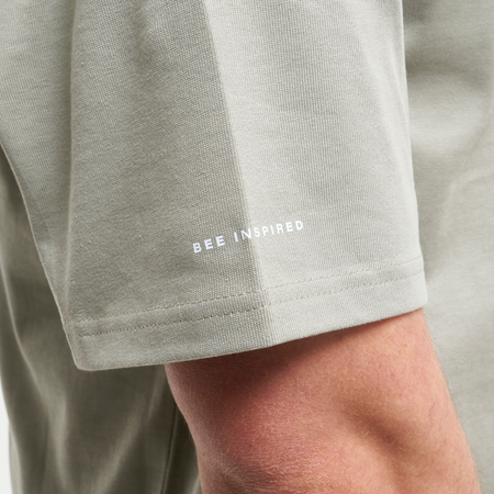 Bee Inspired Guedes T-Shirt in Olive, relaxed fit tee with the Guedes graphic print, front view