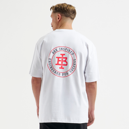 Bee Inspired Guedes T-Shirt in White/Red, relaxed fit tee with the Guedes graphic print, close-up
