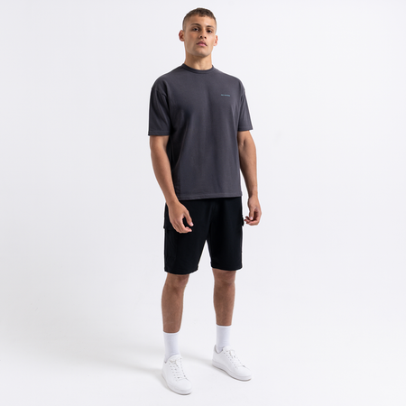Bee Inspired Hallberg T-Shirt in Charcoal/Turquoise, relaxed fit tee with a graphic print, close-up