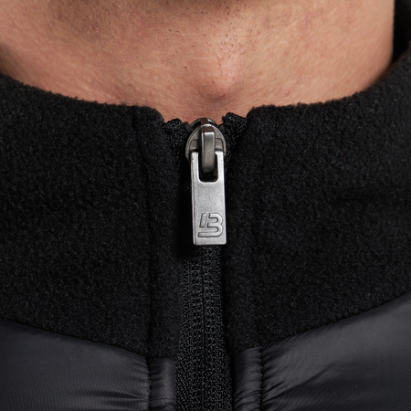 Bee Inspired Hart Zip Through in Black, relaxed fit zip-through fleece with cut and sew panelling, close-up