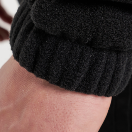 Bee Inspired Hart Zip Through in Black, relaxed fit zip-through fleece with cut and sew panelling, styled shot