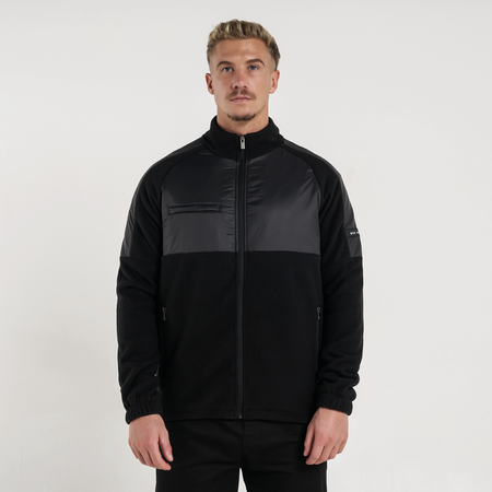 Bee Inspired Hart Zip Through in Black, relaxed fit zip-through fleece with cut and sew panelling, front view