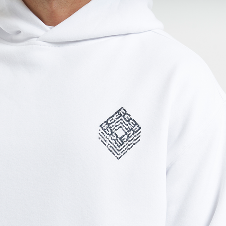 Bee Inspired Icardi Hoodie in White, relaxed fit hoodie with stretch cuffs and a B33 graphic, back view